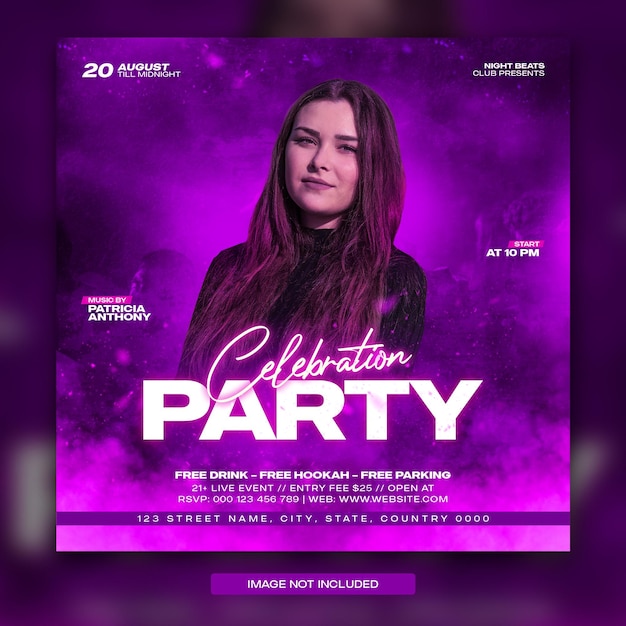 PSD sunday night club music dj party flyer publicación en redes sociales y banner web