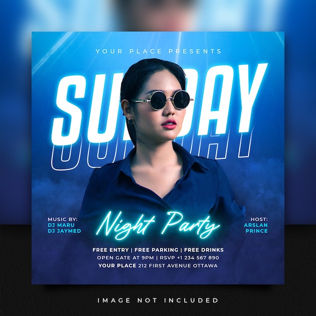 Sunday Night Party Club Flyer Instagram Social Media Post Template Et Bannière Web