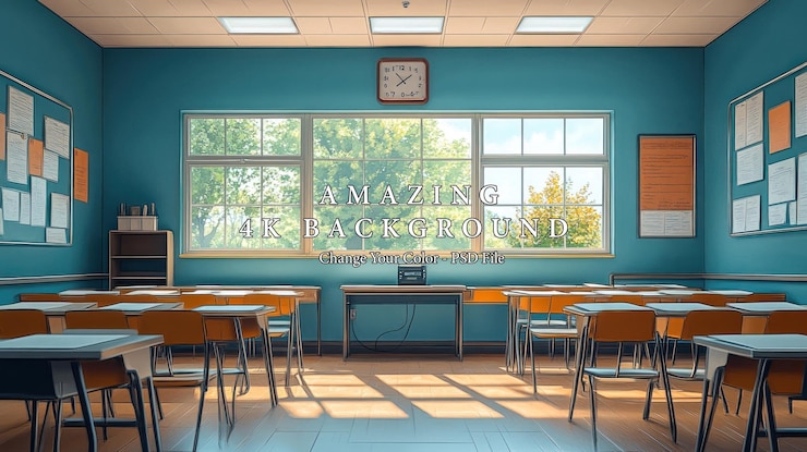 PSD sunny classroom a digital illustration of a bright and airy schoolroom
