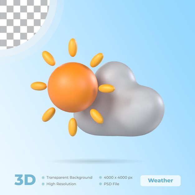 Sunny Weather 3D Icon Modello meteorologico con sfondo trasparente