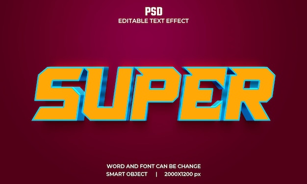 Super 3d bearbeitbarer Texteffekt Premium Psd mit Hintergrund