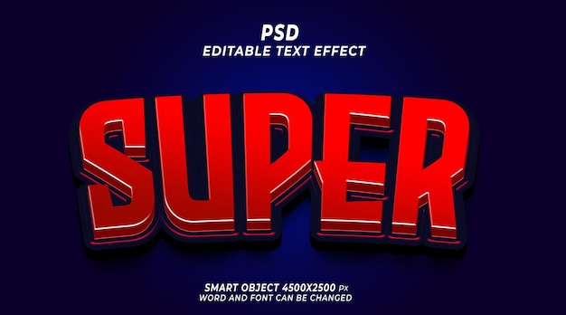 PSD super-3d-psd-bearbeitbare texteffekt-photoshop-vorlage mit niedlichem hintergrund