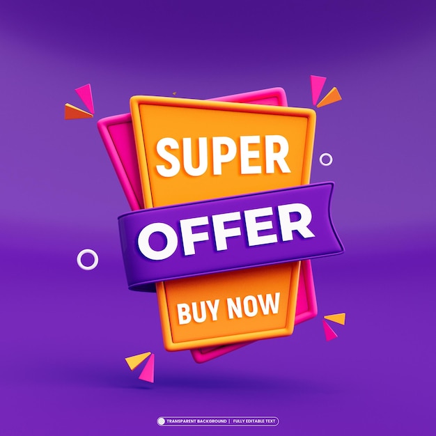 Super Angebot Rabatt 3D-Rendering Verkaufsbanner isoliert 3D-Rendering mit bearbeitbarem Text