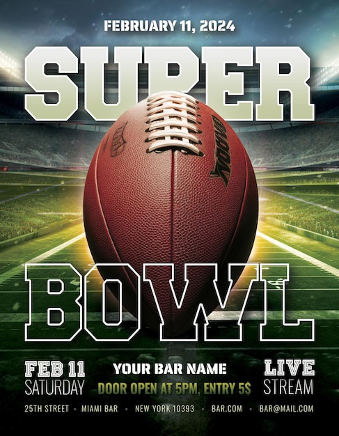 PSD super bowl 2024 flyer psd template. (em inglês)