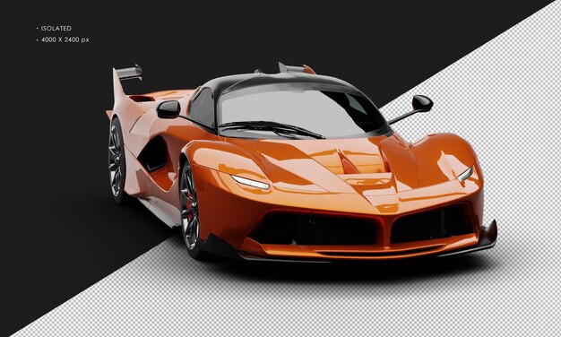 Super carro de corrida de alto desempenho laranja metálico realista isolado da vista de ângulo frontal direito