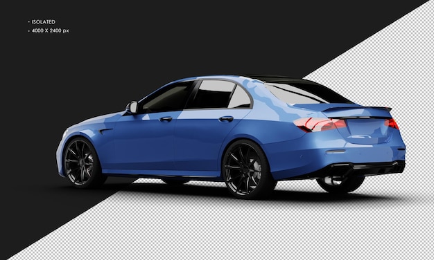 PSD super carro sedan moderno de luxo azul metálico realista isolado da vista traseira esquerda