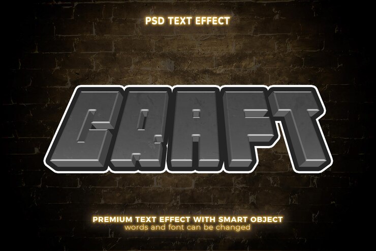 PSD super craft block pixel game 3d estilo de efecto de texto editable