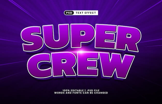 super crew editable text effect with a hero and super text effect