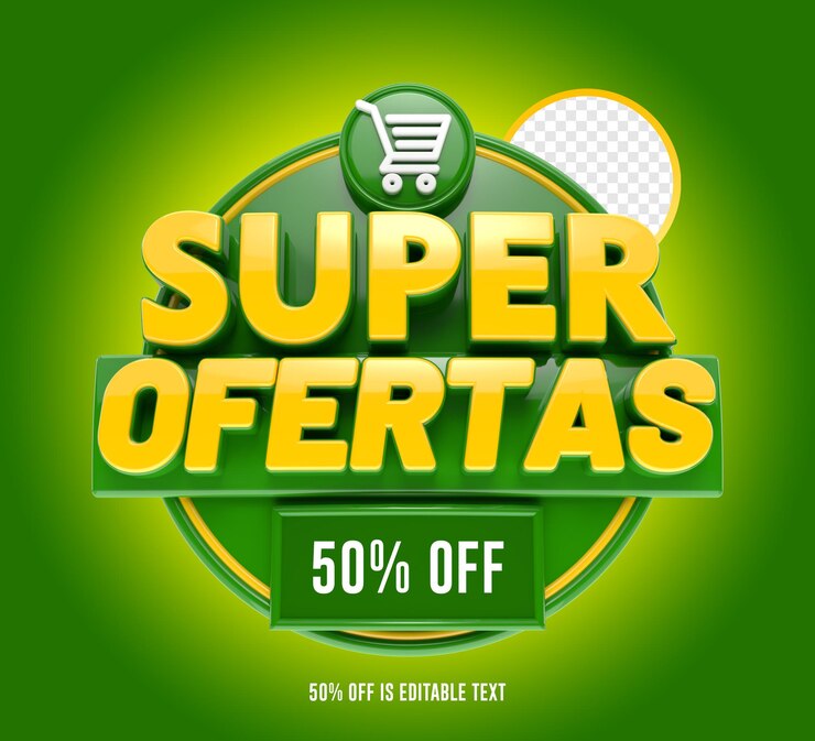 Un Super Deals verde y amarillo 50 por ciento editable Stamp 3D render
