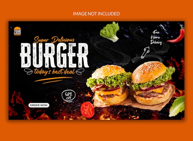 PSD super deliciosa hamburguesa banner web de redes sociales