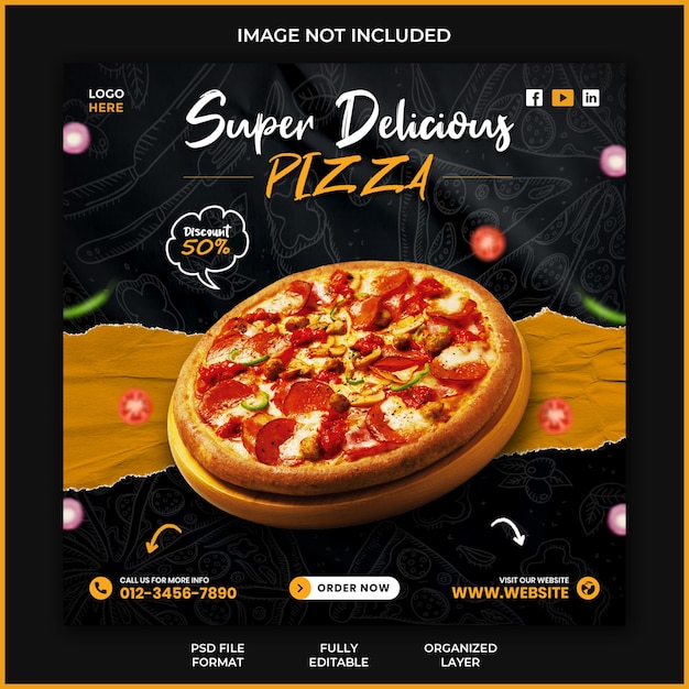 PSD super deliciosa pizza promoção de fast food mídia social instagram post design de modelo de banner