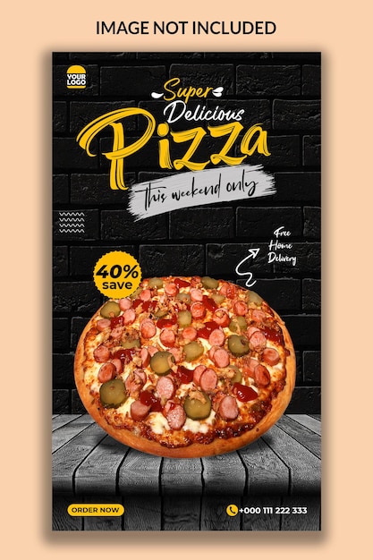 PSD super delicioso design de modelo de história de pizza instagram