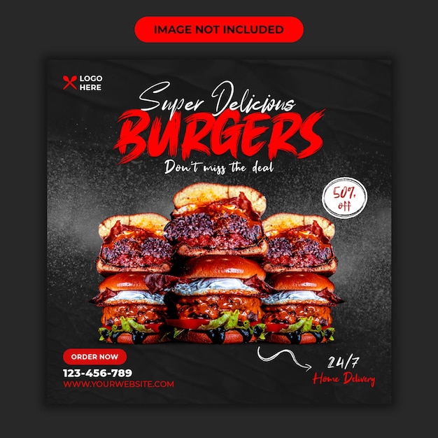 PSD super delicioso hambúrguer comida menu mídia social banner template premium psd