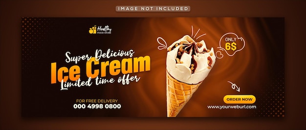 Super delicioso sorvete e design de capa do facebook de mídia social e modelo de banner da web psd premium