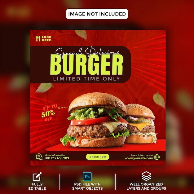 Super Delicious Burger Postagem de banner da Square nas redes sociais