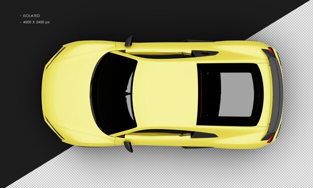PSD super deportivo sedán moderno amarillo metálico realista aislado desde la vista superior