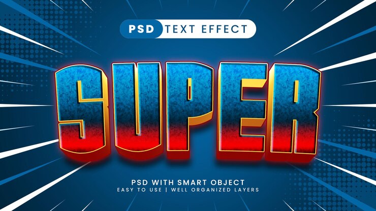 PSD super editierbarer texteffekt mit blauem und rotem textstil