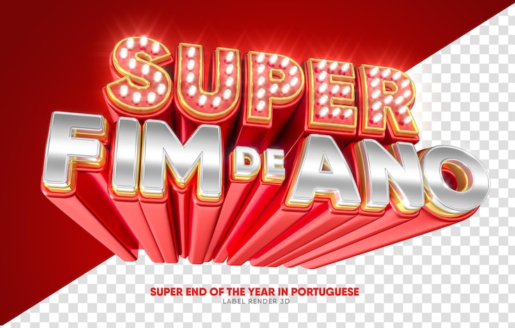 PSD super etiqueta de fin de año en portugués render 3d para composición navideña en brasil