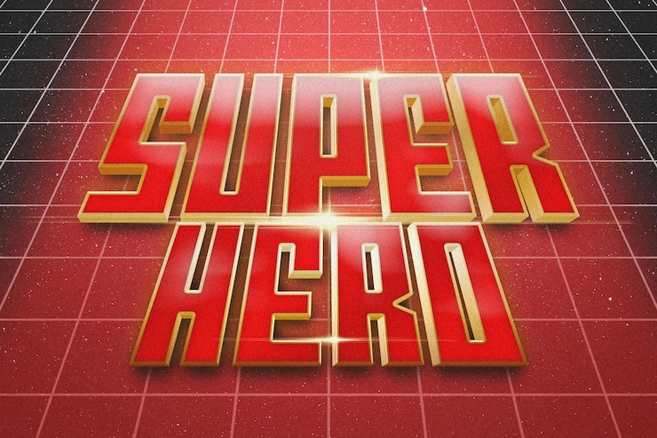 PSD super hero title in a retro style with 3d effects