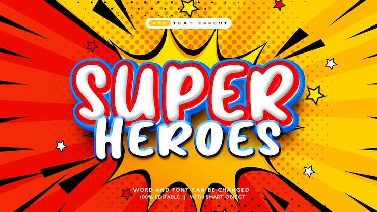 PSD super-heróis estilo de quadrinhos efeito de texto editável