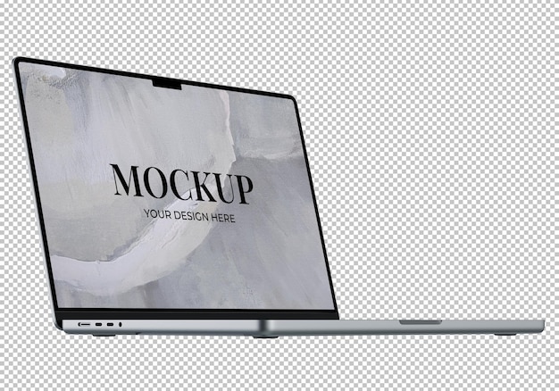 Super high resolution 4K 8K laptop mockup isolated with white blank screen without background