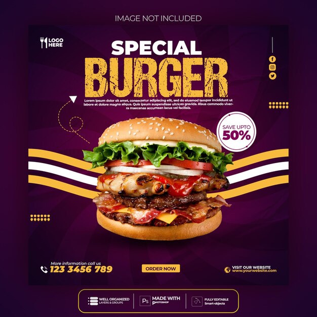Super leckere Burger Instagram Post Design Vorlage