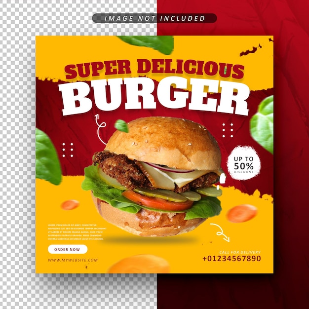 Super leckere burger-social-media-promotion-post-feed-banner-vorlage