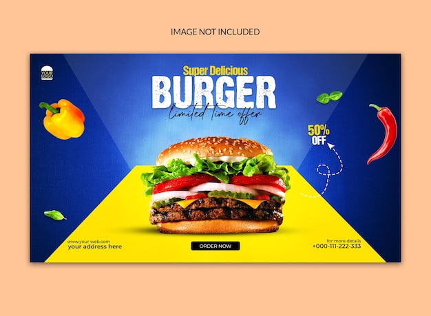 Super leckerer burger social media post web template design.