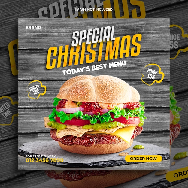 PSD super leckeres essen burger weihnachtsangebot instagram post design vorlage