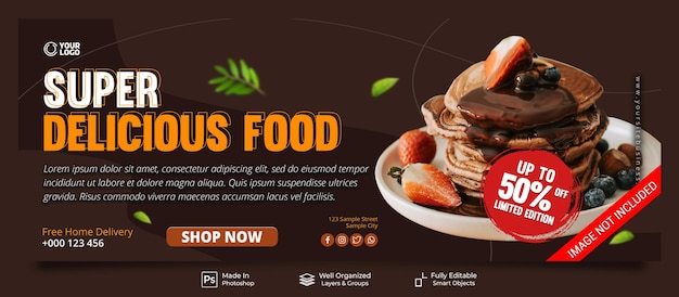 Super leckeres essen limited edition menü restaurant promotion post facebook cover banner vorlage
