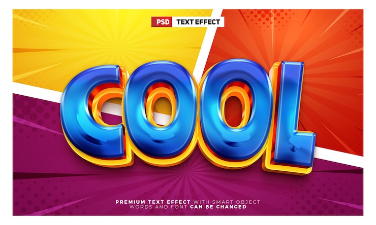 PSD super legal herói infantil efeito de texto editável 3d brilhante em quadrinhos