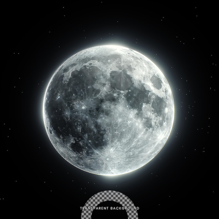PSD super luna blu che brilla con un'alone blu circondata da stelle sullo sfondo nero del cielo