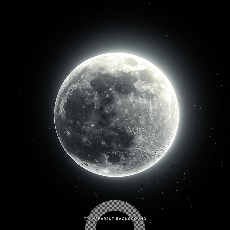 PSD super luna blu che brilla con un'alone blu circondata da stelle sullo sfondo nero del cielo