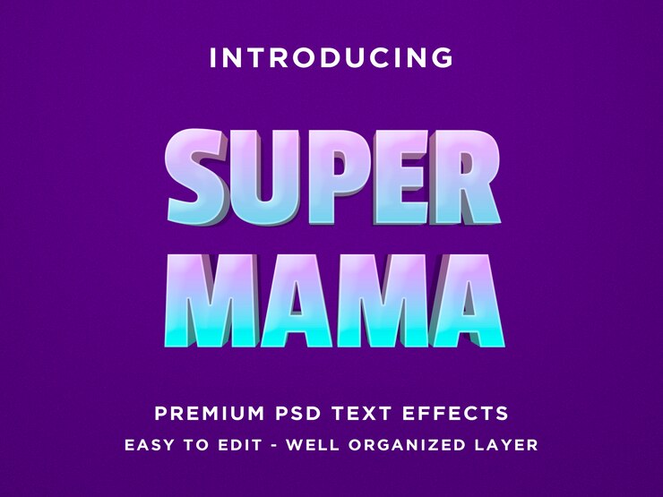 PSD super mama - efecto de texto 3d