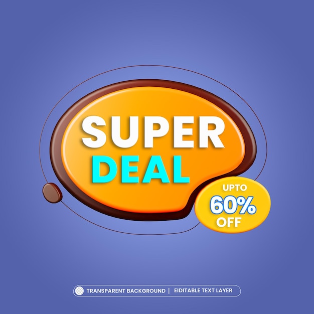 Super oferta 60 fora do banner de promoção 3d com texto editável