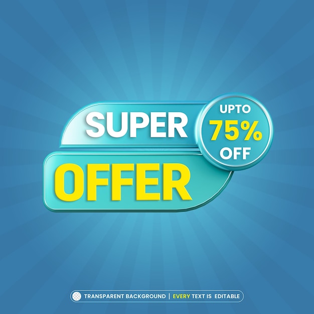 Super oferta 75 de desconto com banner 3d de texto editável