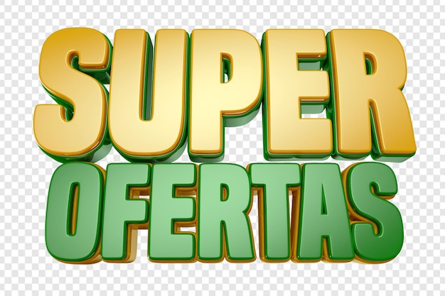 Super oferta em português 3d render amarelo e verde