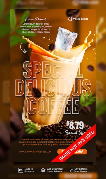 Súper oferta especial de deliciosa bebida de café para la plantilla de banner de historias de publicaciones de instagram de redes sociales