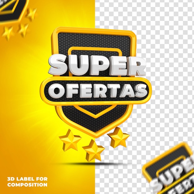 PSD super ofertas con podio amarillo para campañas brasileñas render 3d