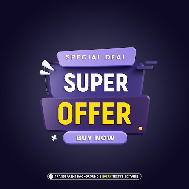 Super offre avec bannière 3d de texte modifiable