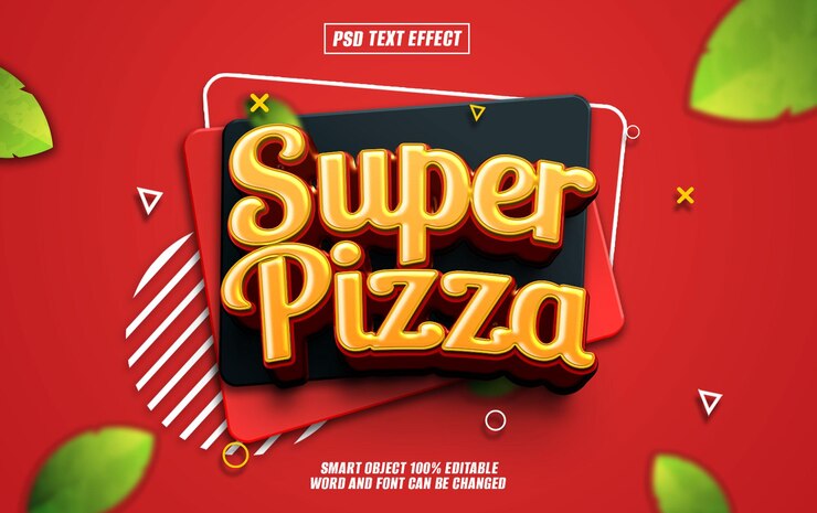 PSD super pizza efecto de texto fuente tipografía editable texto en 3d