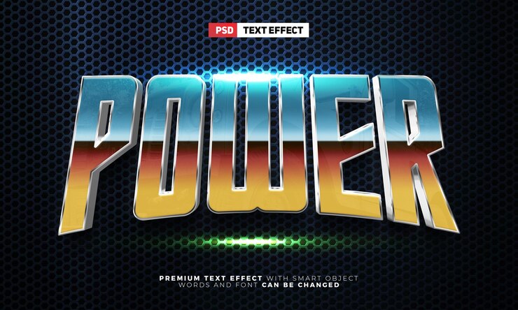PSD super power esport future glow 3d estilo de efeito de texto editável