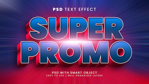 PSD super promo 3d bearbeitbarer texteffekt mit angebots- und rabatttextstil