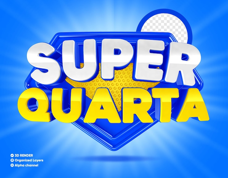 PSD super quarta-feira selo azul e amarelo para composição