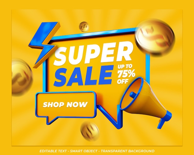 Super sale banner 3d-werbung social media post