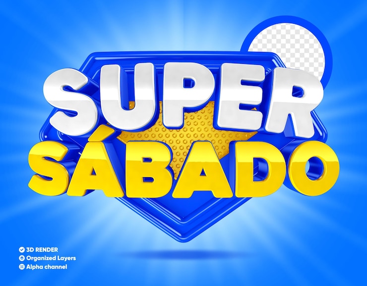 PSD super saturday 3d blue shield para composición