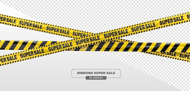 Super Venda de Fitas e Fitas Promocionais Amarelas em 3D Render em fundo transparente