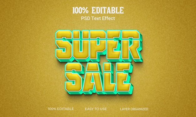 Súper venta Efecto de texto 3D Estilo de texto editable Archivo PSD