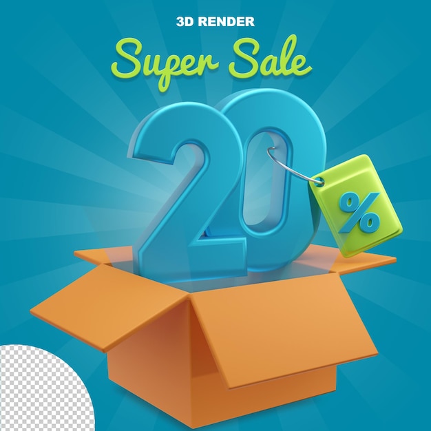 PSD la super vente offre une remise de 20 % sur les numéros bleus avec le concept de rendu 3d