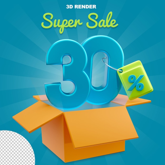 PSD la super vente offre une remise de 30 % sur les numéros bleus avec le concept de rendu 3d